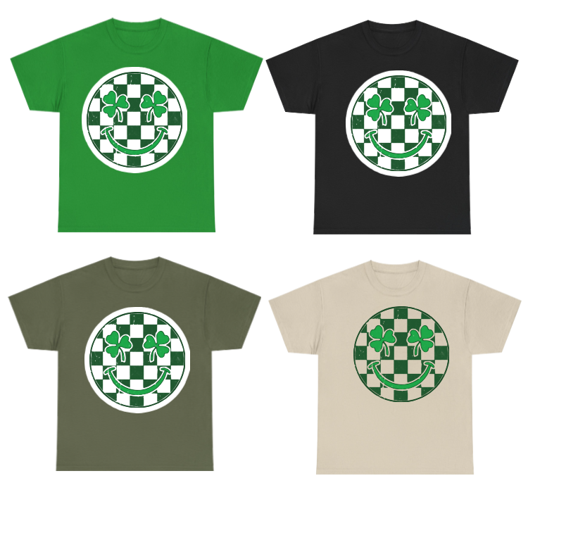 Checkered Smiley Face St Patrick's Day Shirt Adult